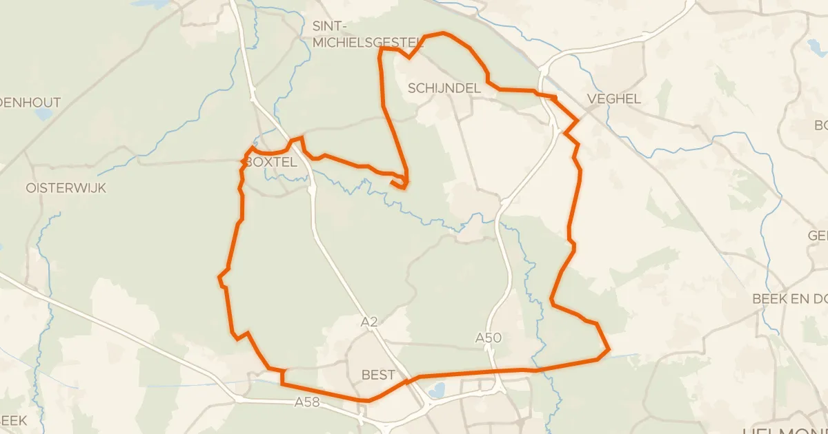 Kaart van de fietsroute Rondje Nieuwe Heide en De Geelders