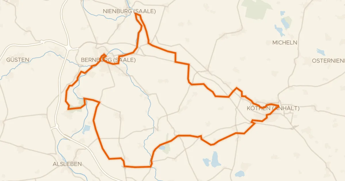 Map of the cycling route Rondje langs Schloss Bernburg en Schloss Köthen