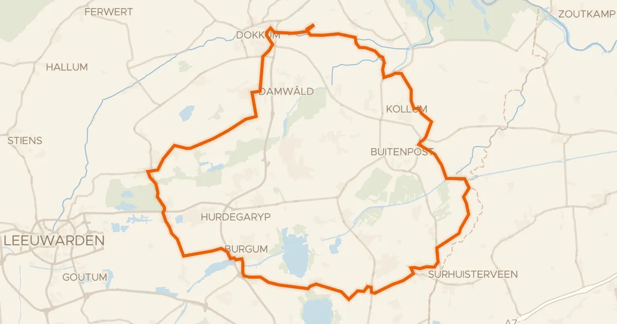 Kaart van de fietsroute Rondje De Hoop en Grutte Wielen