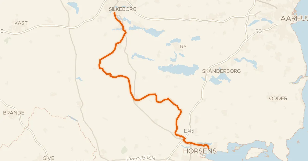 Kaart van de fietsroute Bryrupbanestien