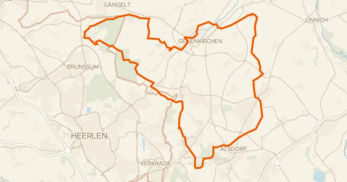 Kaart van de fietsroute Rondje Burg Alsdorf en Teverener Heide