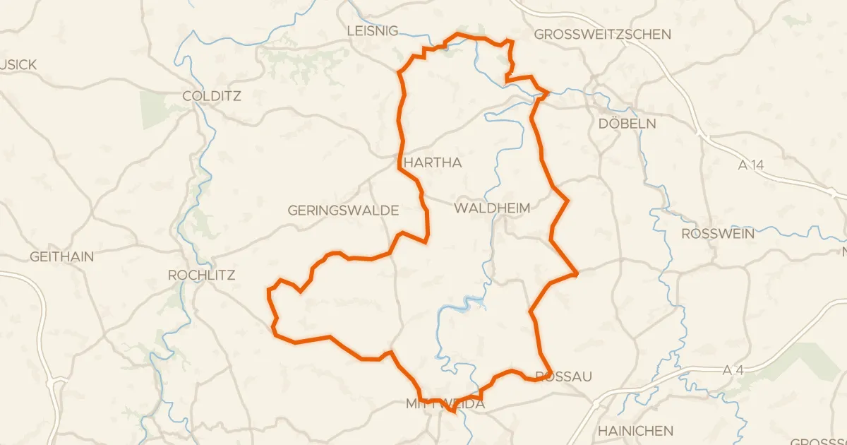 Kaart van de fietsroute Rondje Schloss Schweta en Zschopau