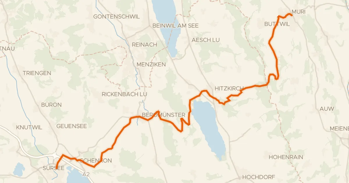 Kaart van de fietsroute Mittelländer Hügelroute