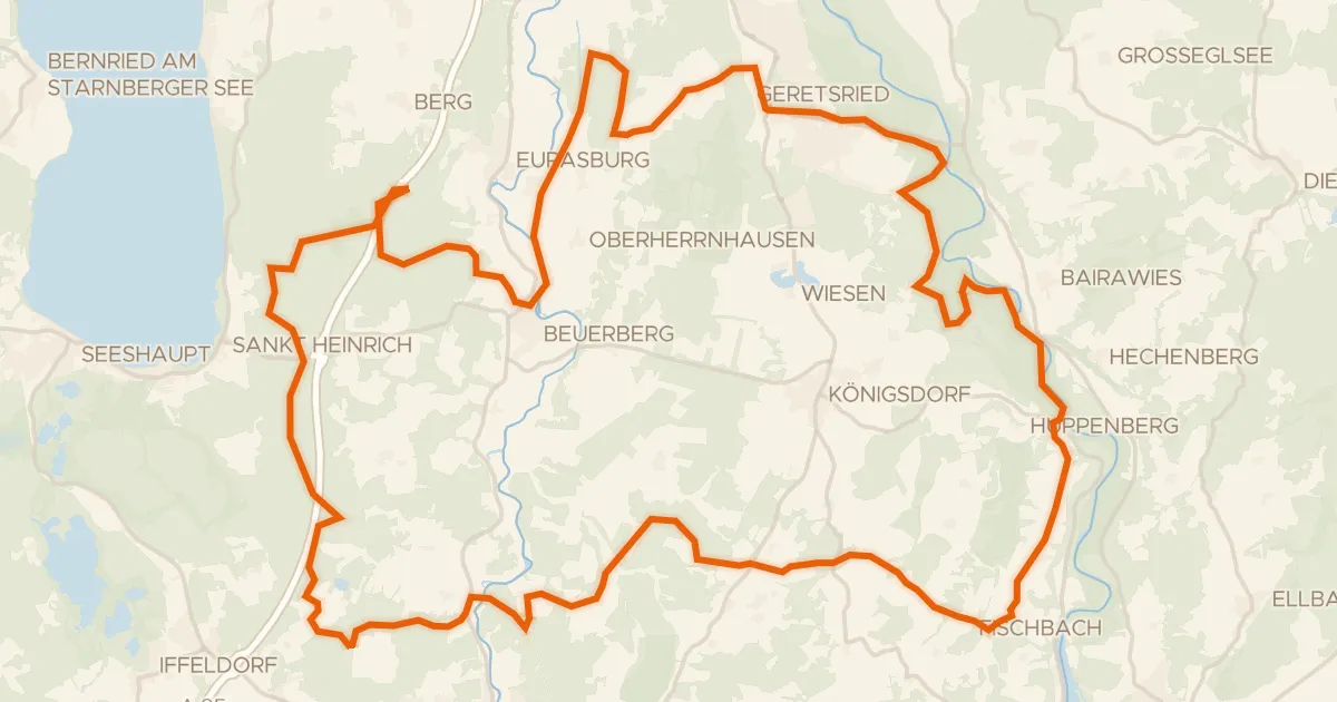 Map of the cycling route Rondje Schellenbergmoor en Isarauen