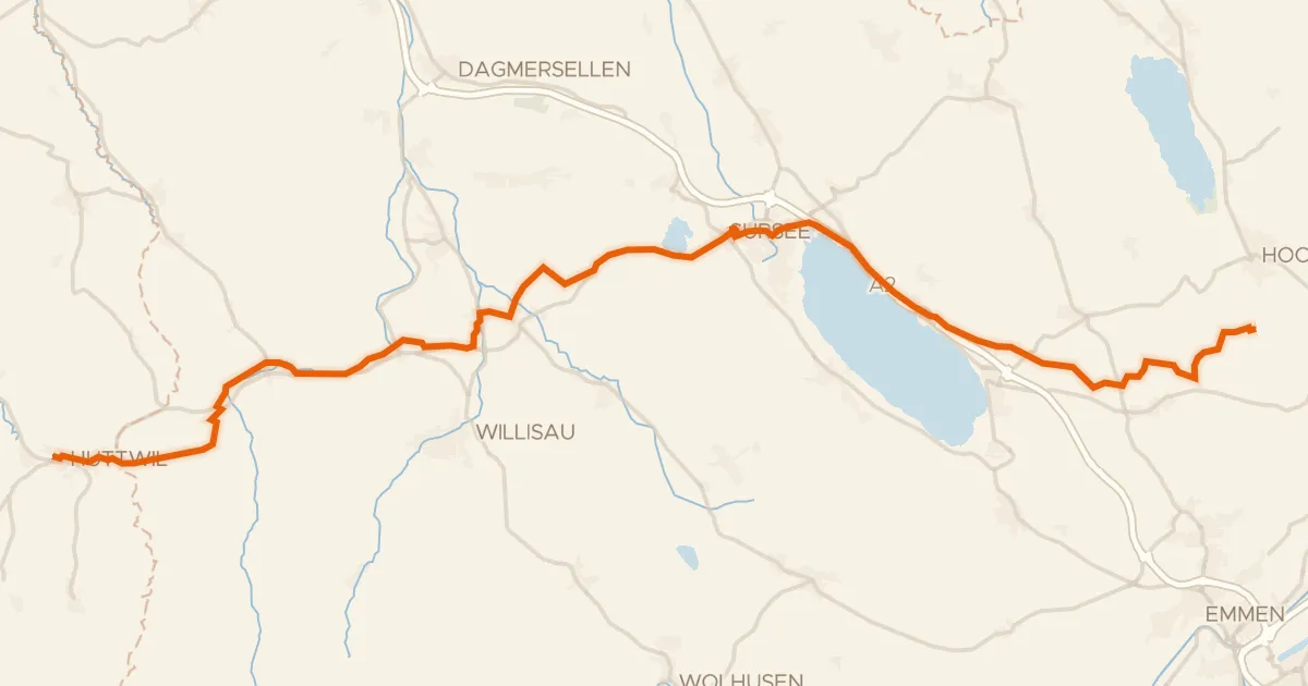 Kaart van de fietsroute L'Areuse-Emme-Sihl