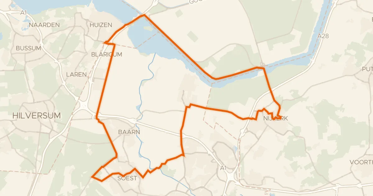 Kaart van de fietsroute Rondje Paleis Soestdijk en Arkemheen