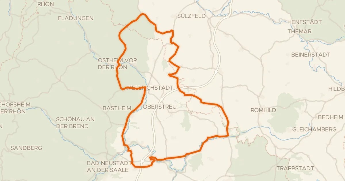 Kaart van de fietsroute Rondje Wasserschloss Irmelshausen en Schloss Waltershausen