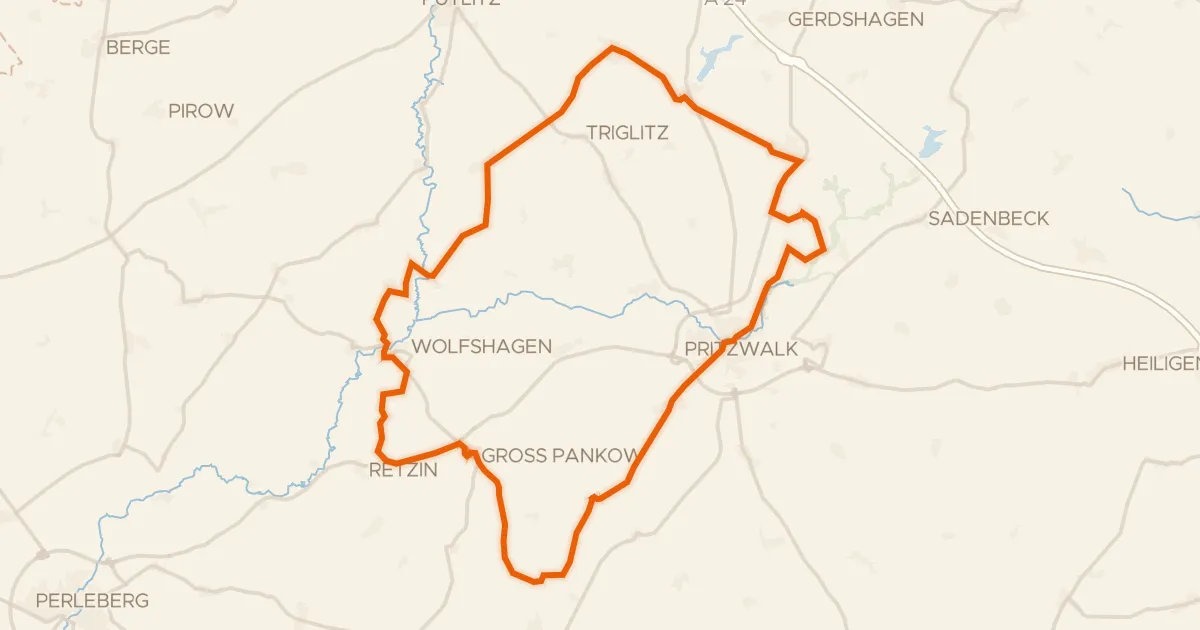 Map of the cycling route Rondje Gutshaus Schloss Wolfshagen en Stepenitz