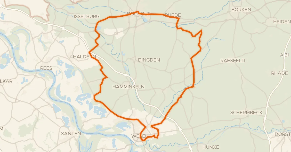 Kaart van de fietsroute Rondje Habers Mühle en Risswald
