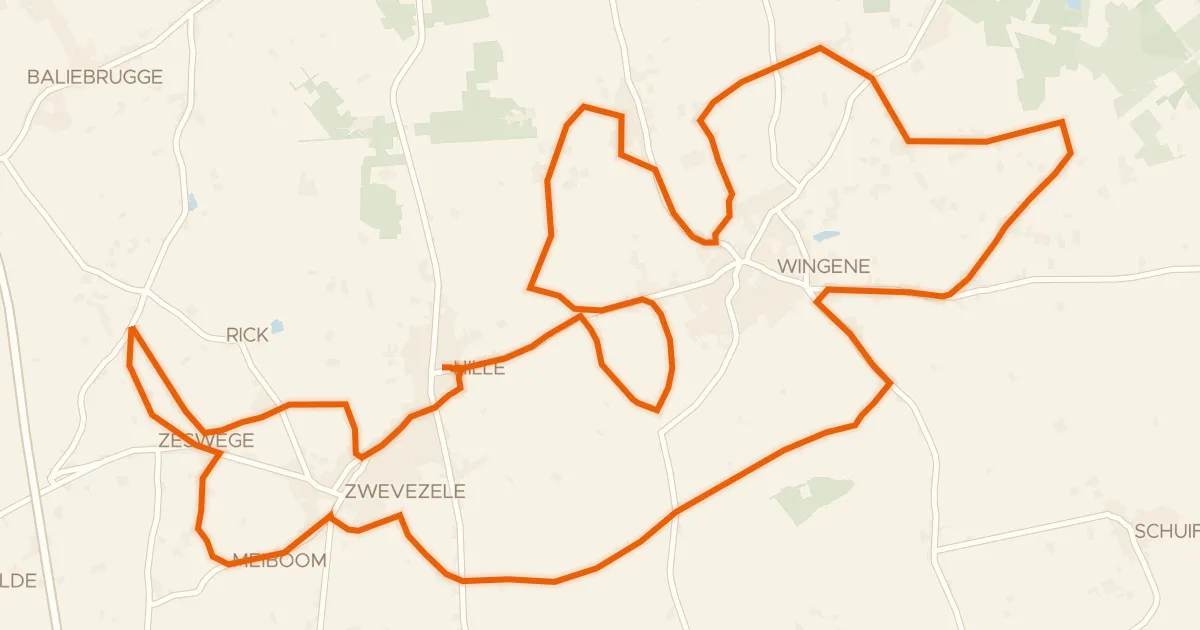 Kaart van de fietsroute Full Wingene en Zwevezele