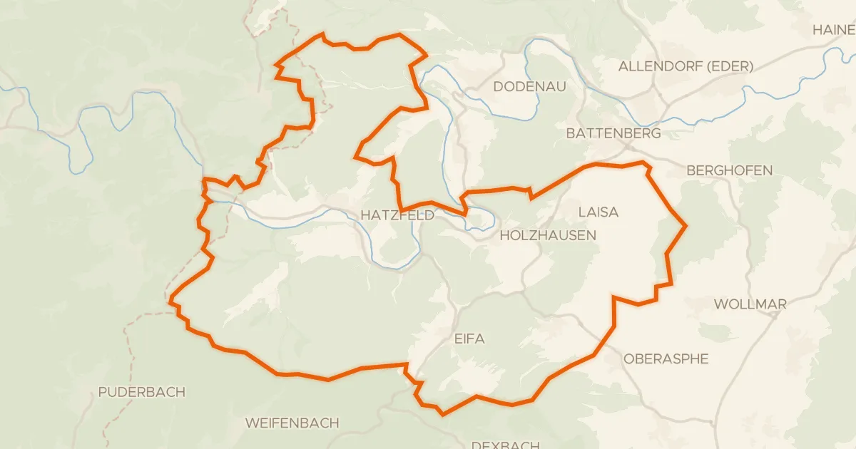 Kaart van de fietsroute Rondje Ederaue bei Hatzfeld en Märzenbecherwald Ennersbach
