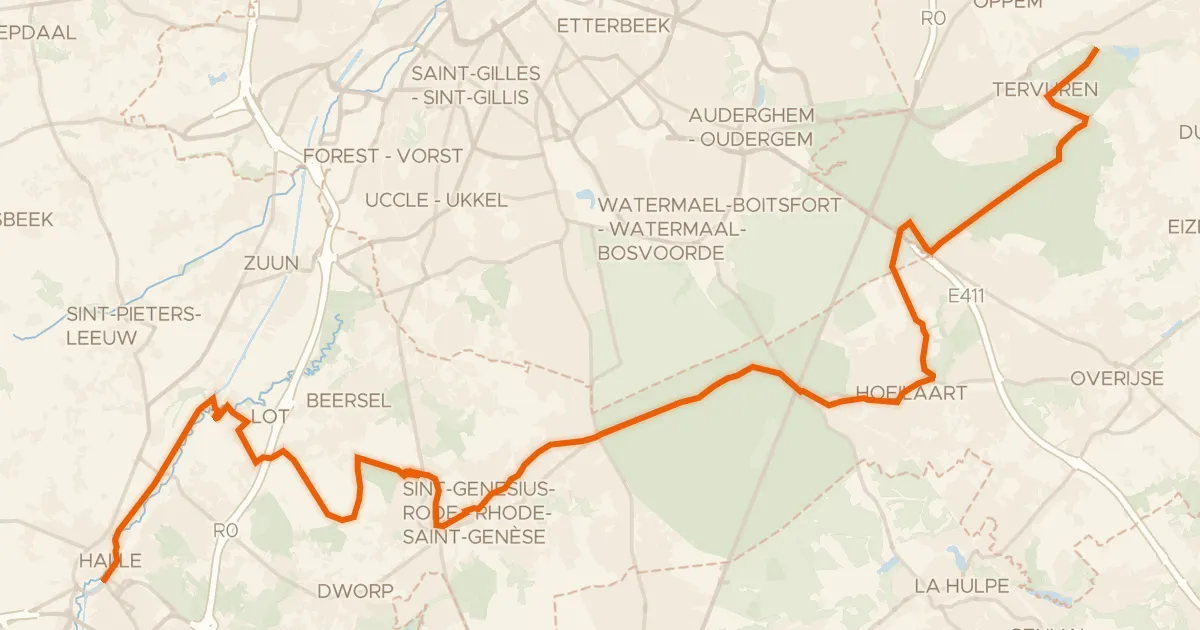 Kaart van de fietsroute Groene Gordelroute - 2 - Tervuren - Halle