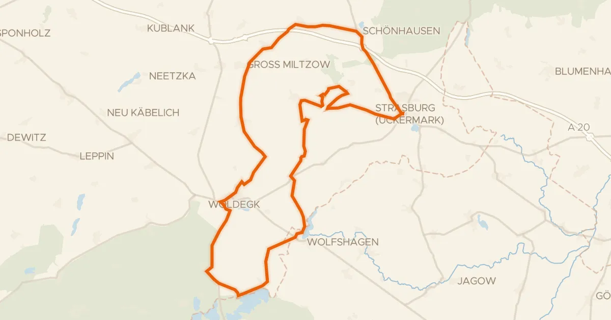 Map of the cycling route Rondje Burgruine Blankenburg en Feldberger Seenlandschaft