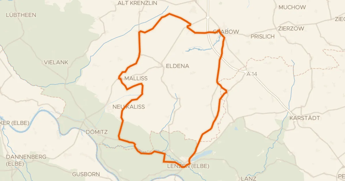 Map of the cycling route Rondje Burg Lenzen en Rudower See