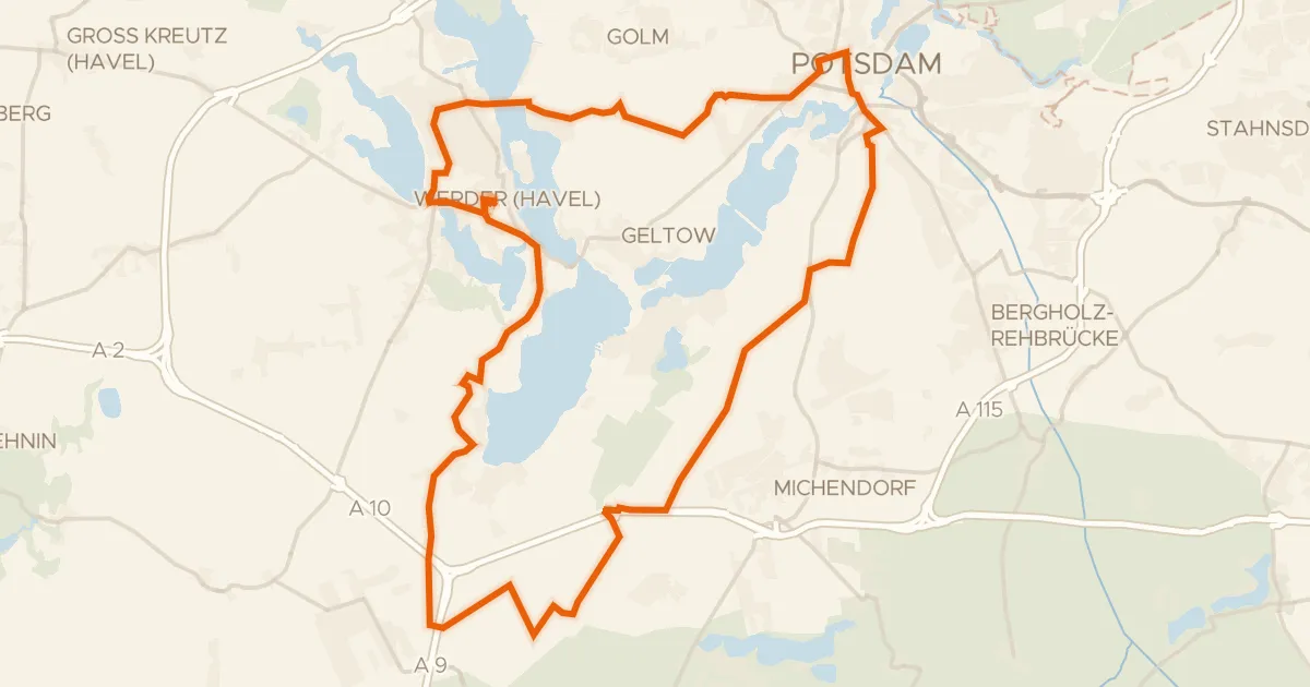 Map of the cycling route Langs de Havel en de Glindower Alpen