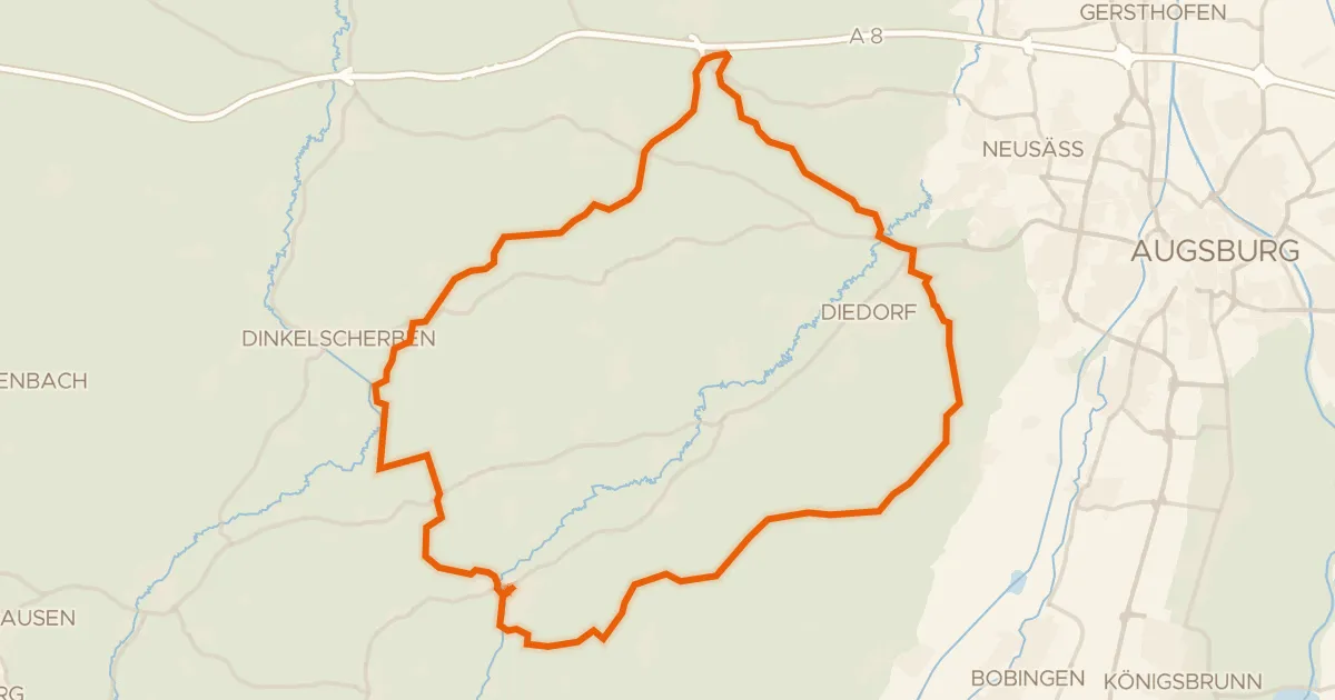 Kaart van de fietsroute Langs de Zusam en de Schmutter