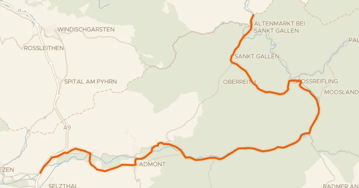 Kaart van de fietsroute Ennsradweg (Steiermark Abs. Ost)