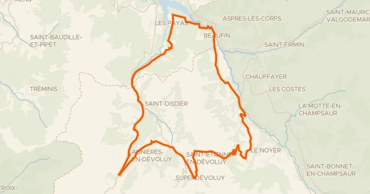 Kaart van de fietsroute Tour du Dévoluy