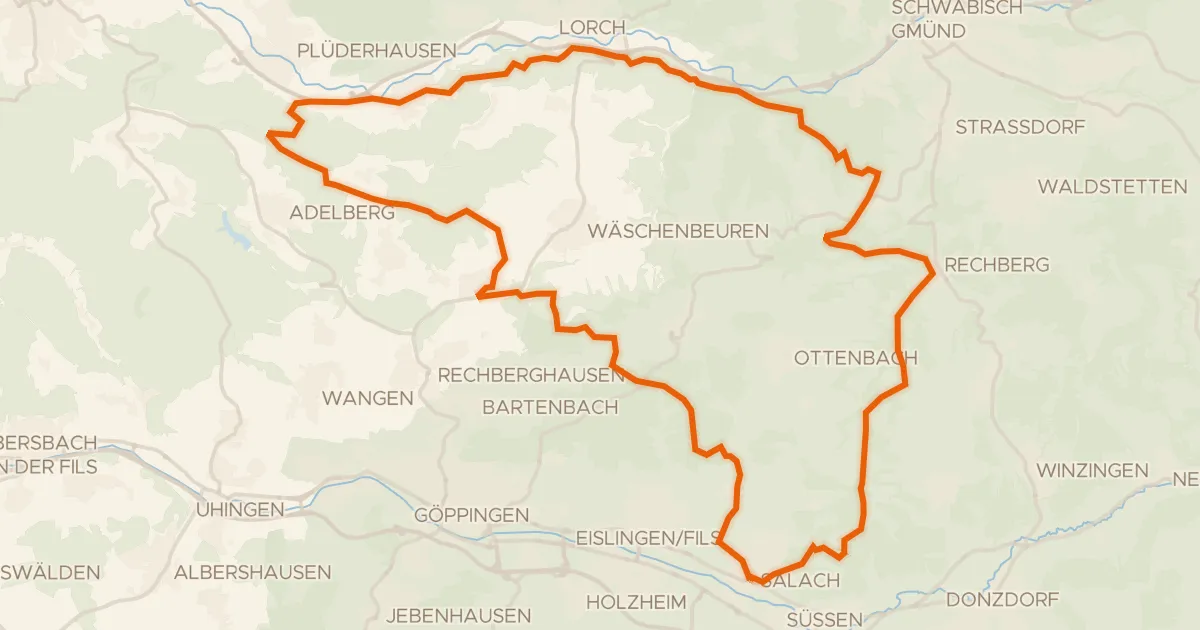 Kaart van de fietsroute Rondje Burg Staufeneck en Hohenrechberg