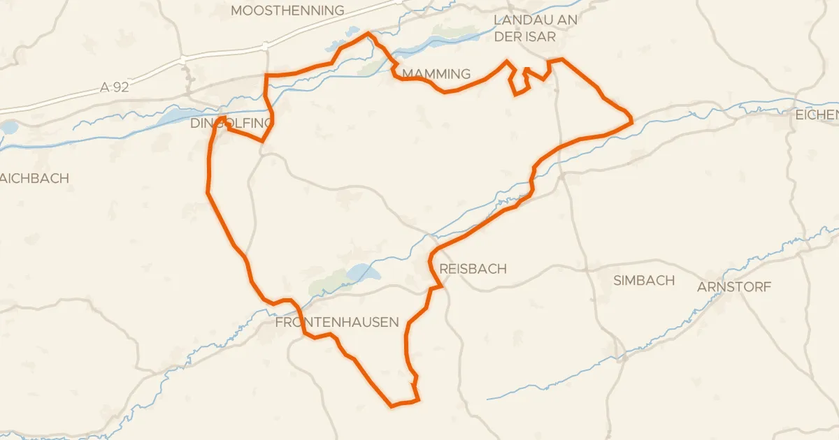 Kaart van de fietsroute Rondje Rosenau en Vilskanal