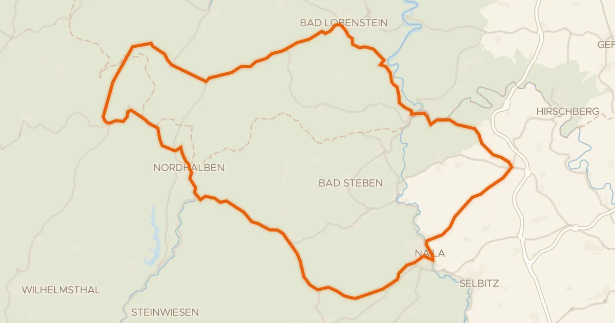 Kaart van de fietsroute Rondje Burg Lobenstein en Marmormühle