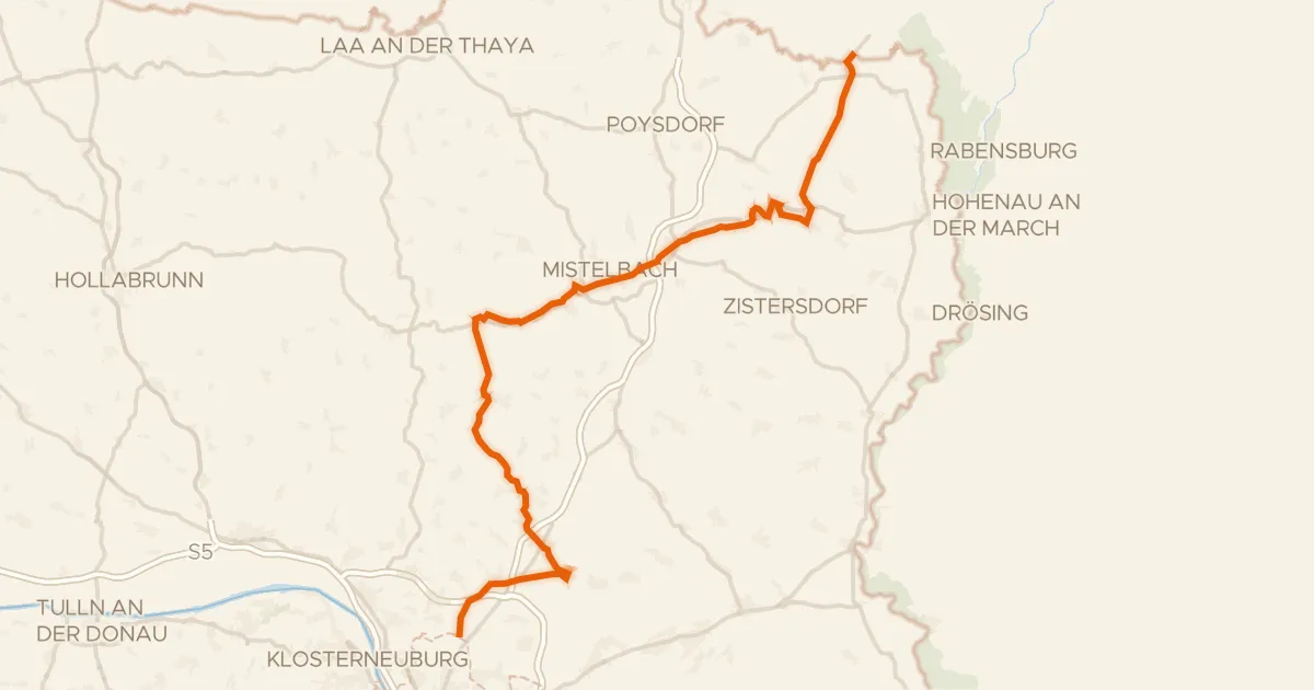 Map of the cycling route EuroVelo 9 - Baltic-Adriatic – [AT]_1 - Břeclav-Wien