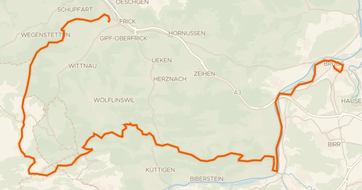 Kaart van de fietsroute Jurapark Aargau