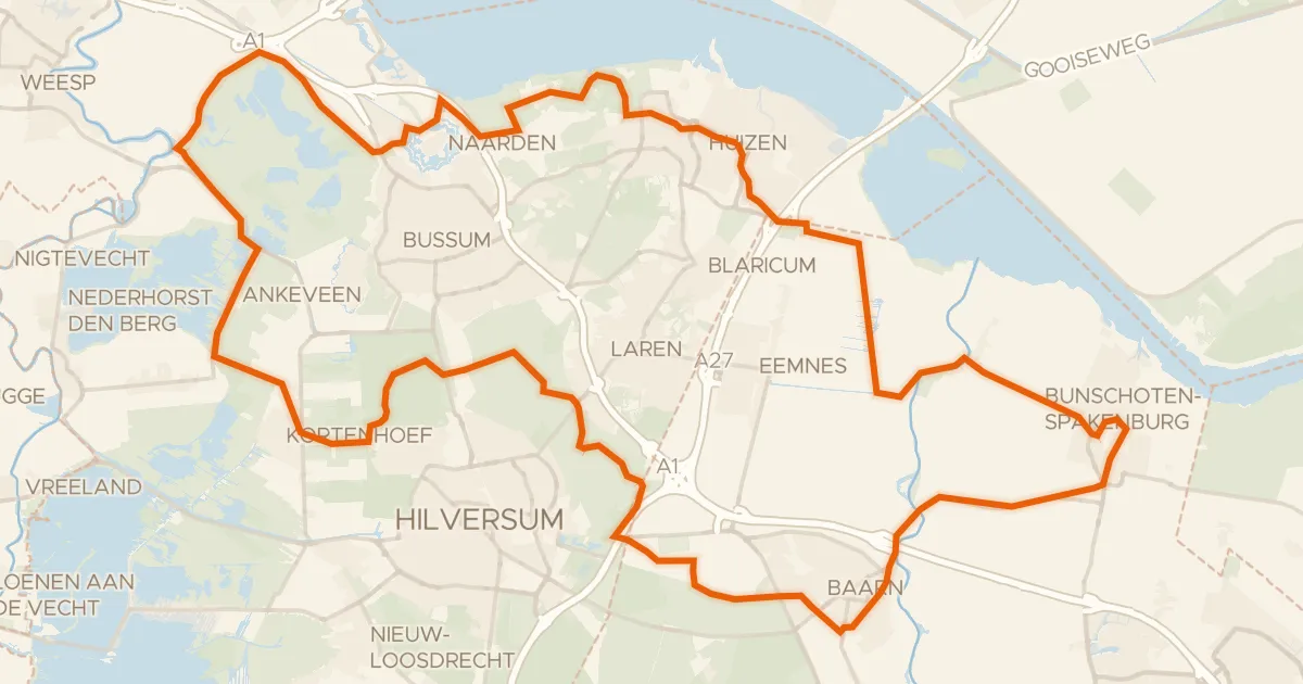 Kaart van de fietsroute Rondje Vesting Naarden en Spanderswoud