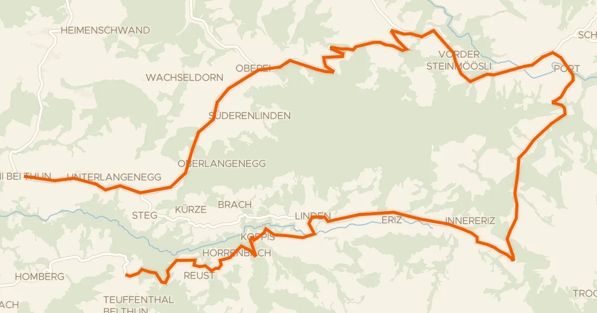 Kaart van de fietsroute lcn 5 - Rund um d'Honegg