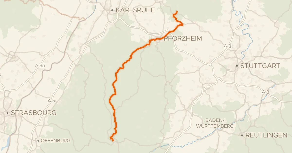 Kaart van de fietsroute Schwarzwälder Höhenradweg West