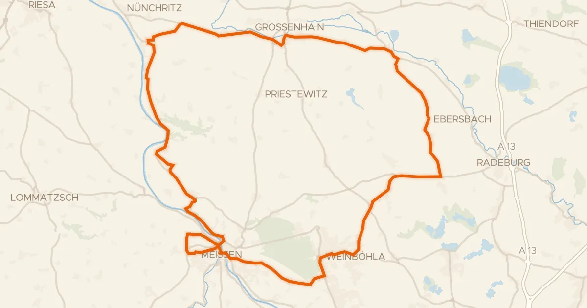 Map of the cycling route Rondje Albrechtsburg en Elbe