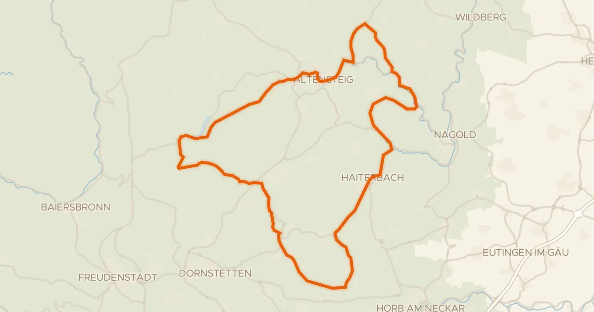 Map of the cycling route Rondje Schloss Altensteig en Haiterbacher Heckengäu