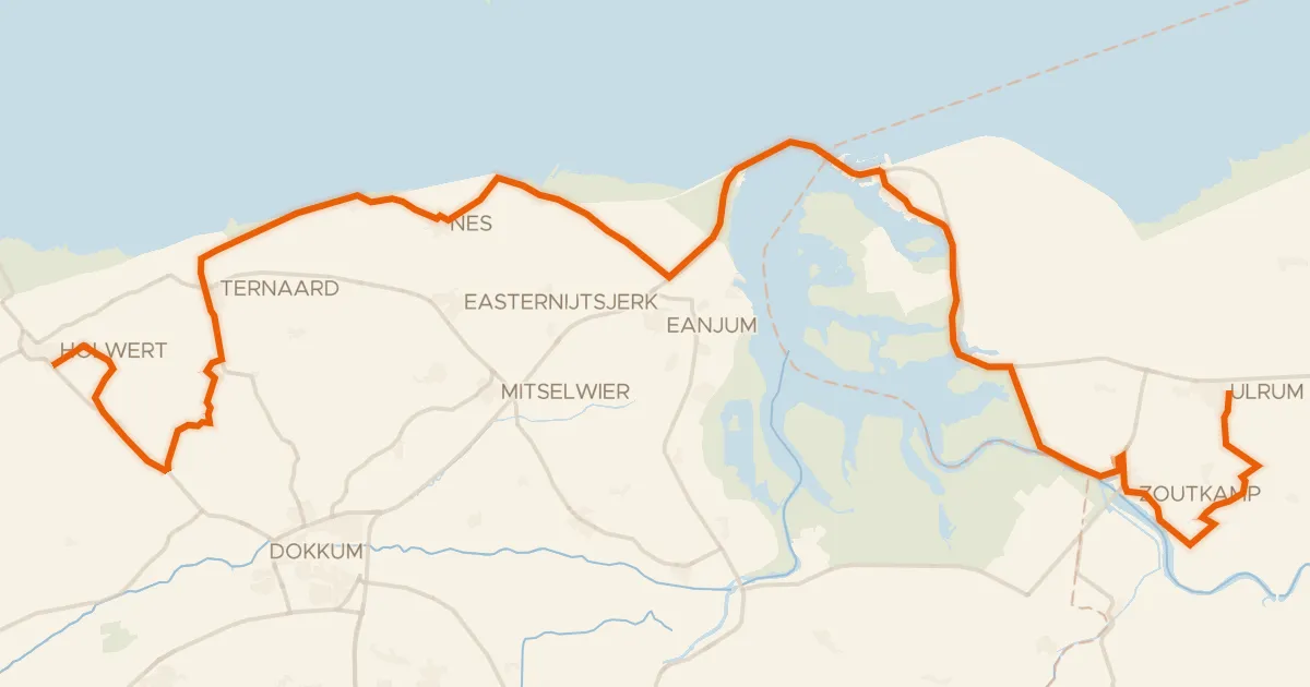 Map of the cycling route LF Kustroute - 03 - Ulrum - Holwerd