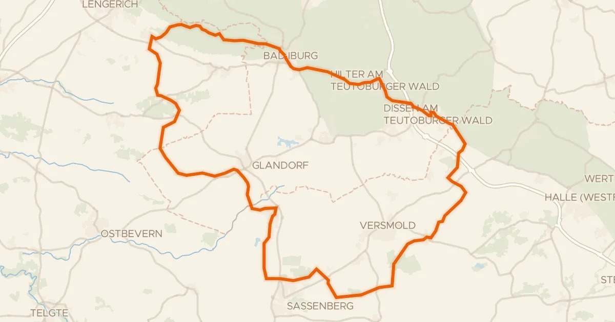 Kaart van de fietsroute Rondje Schloss Iburg en Versmolder Bruch
