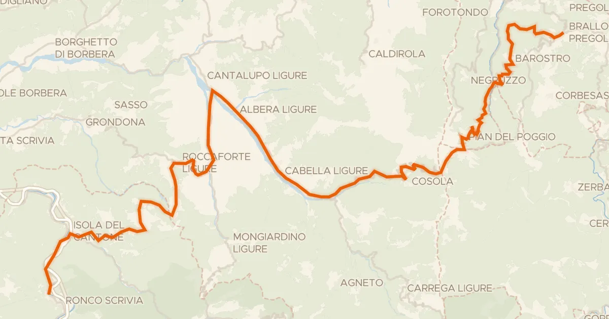 Kaart van de fietsroute ABT Tappa 3: Ronco Scrivia - Brallo di Pregola