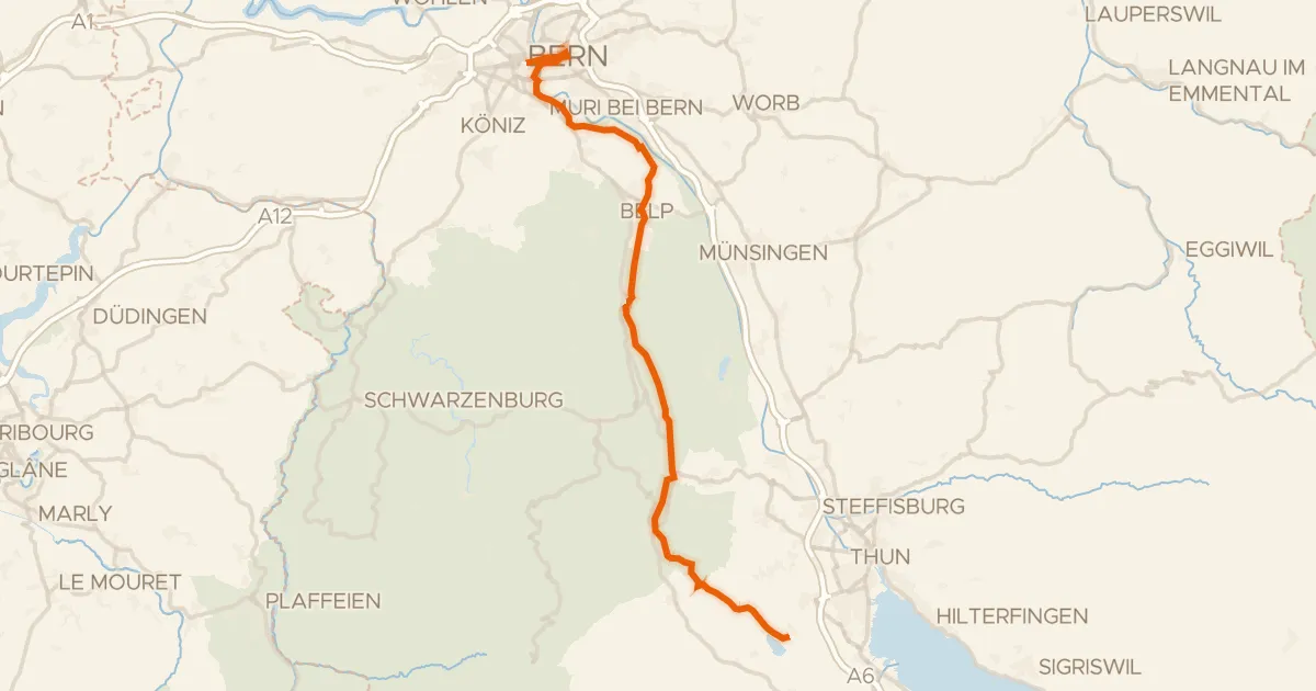 Kaart van de fietsroute Gürbe–Sense