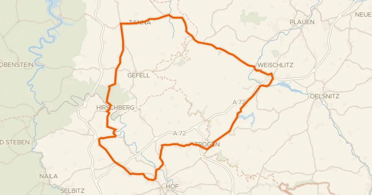 Kaart van de fietsroute Rondje Schloss Hofeck en Saale