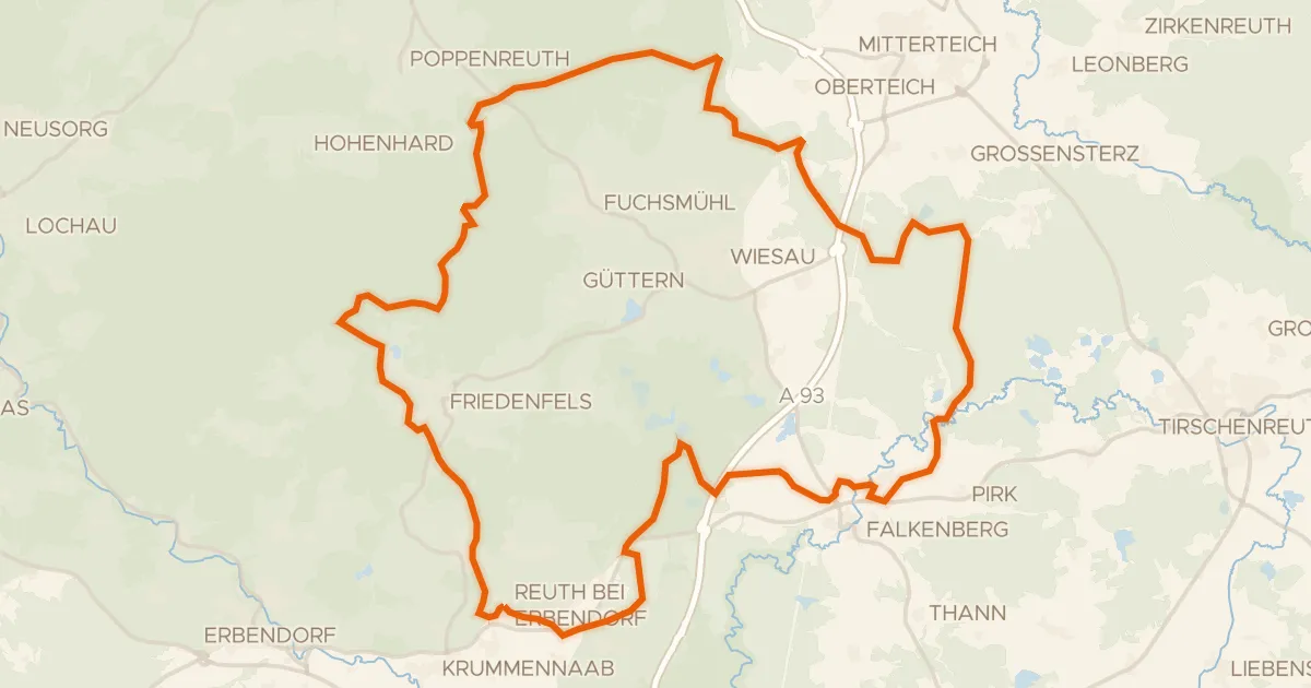Map of the cycling route Rondje Schloss Reuth en Waldnaab