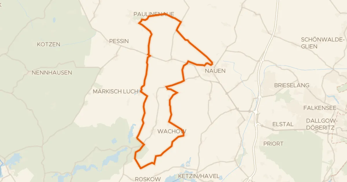 Kaart van de fietsroute Rondje Schloss Ribbeck en Groß Behnitzer See