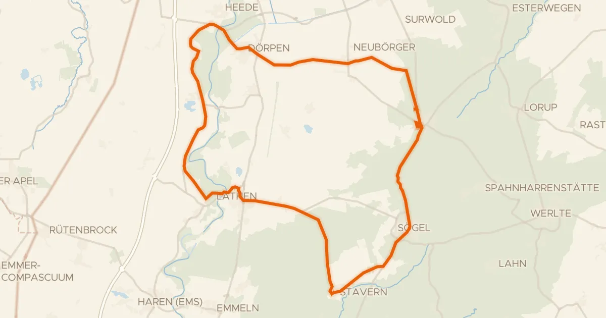 Kaart van de fietsroute Rondje Tinner Dose-Sprakeler Heide en Naturpark Hümmling