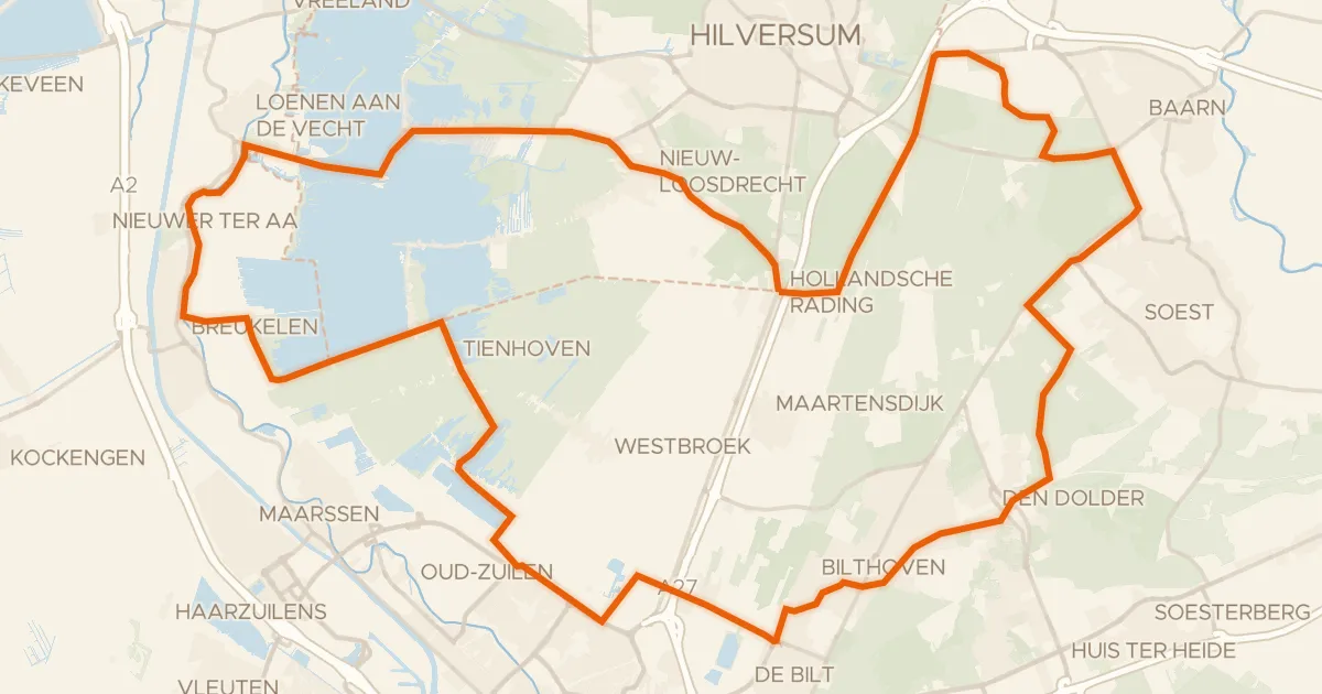 Kaart van de fietsroute Rondje Paleis Soestdijk en Fort Nieuwersluis