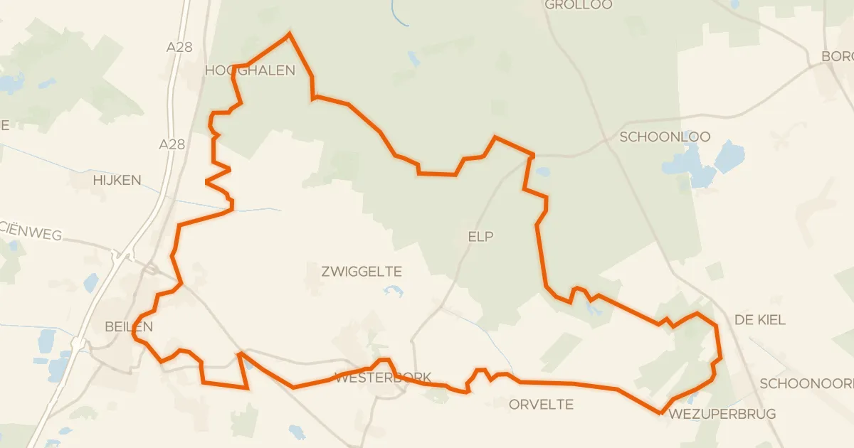 Kaart van de fietsroute Rondje Sleenerzand en Elperstroomgebied