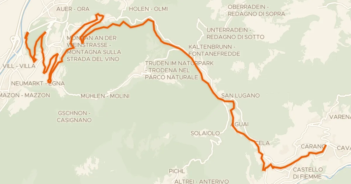 Kaart van de fietsroute Ehemalige Fleimstalbahn - ex Ferrovia della Val di Fiemme
