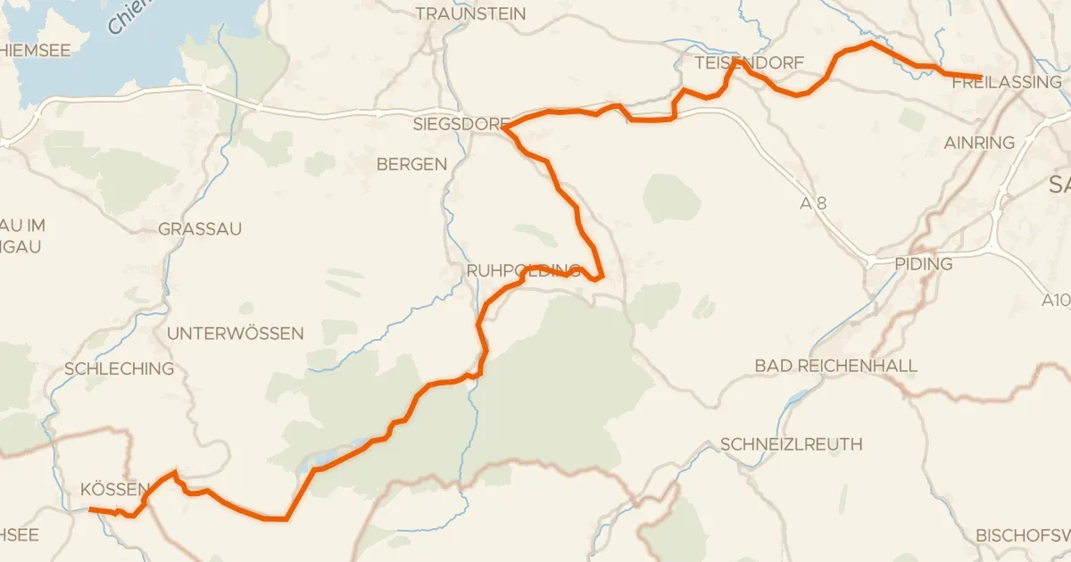 Kaart van de fietsroute Mozart-Radweg Etappe 19 und 20 Verbindungsweg