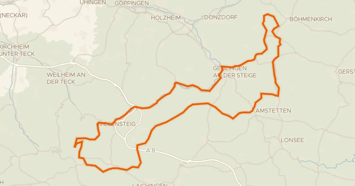 Kaart van de fietsroute Albtraufroute