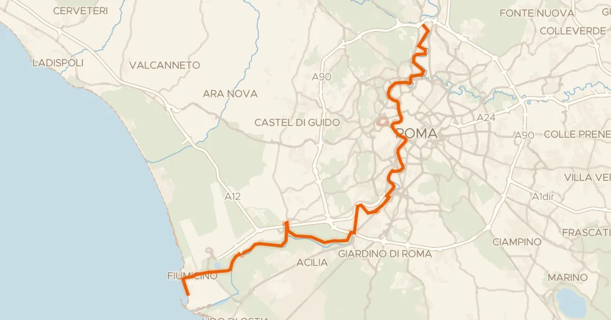 Kaart van de fietsroute Regina Ciclarum (Roma-mare)