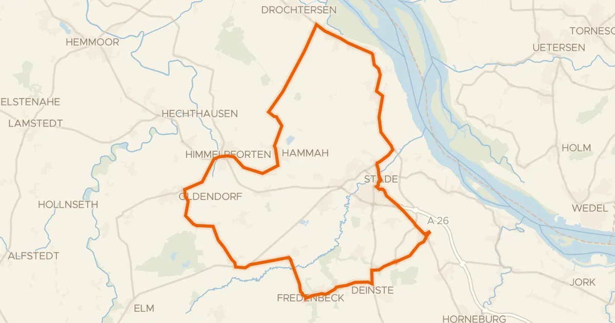 Kaart van de fietsroute Rondje Schloss Agathenburg en Wehbers Mühle