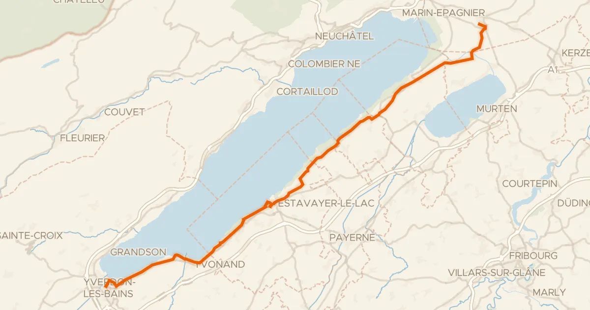 Kaart van de fietsroute Route Mittelland