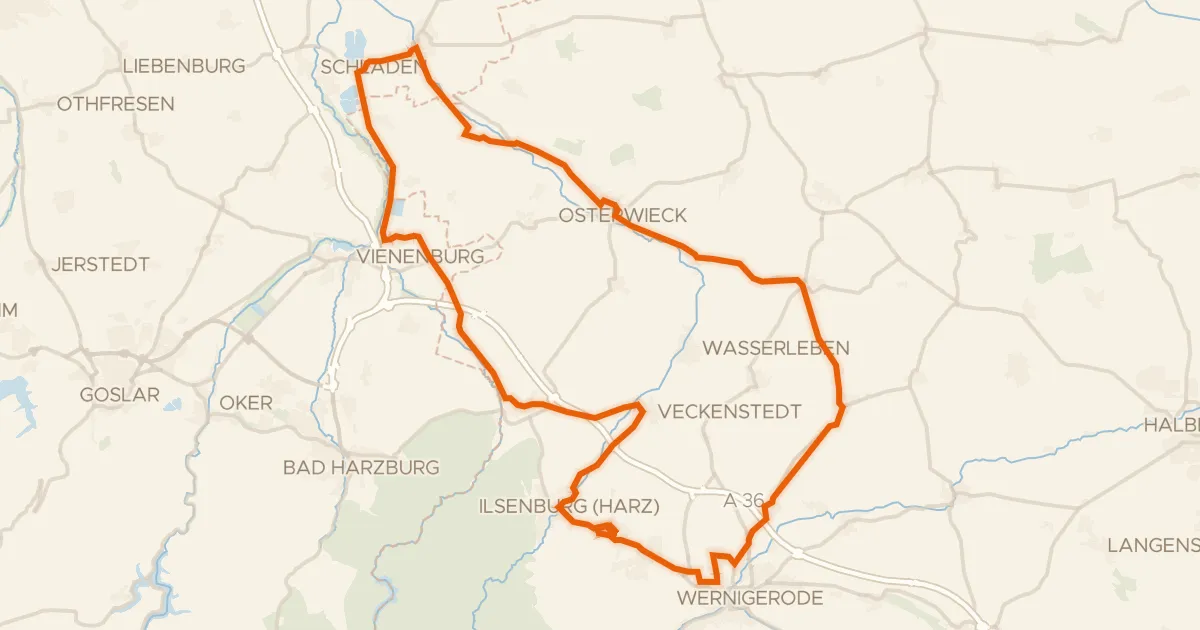 Kaart van de fietsroute Rondje Wasserburg Zilly en Okertal
