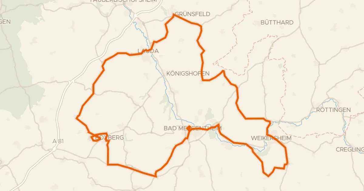 Map of the cycling route Rondje Tauber en Burgruine Boxberg